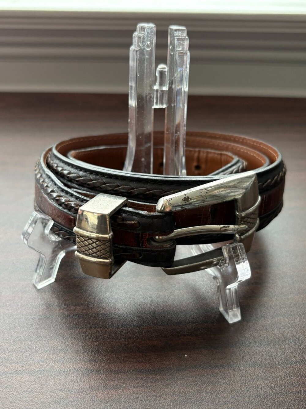 Vintage Brighton Alpine Croco Tapered Belt Cowboy Western Boho Preppy Silver 38